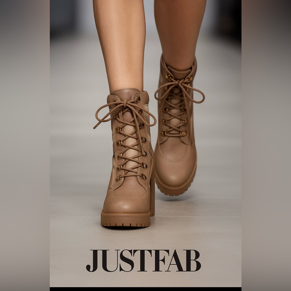 JustFab Tan Lace Up Boots with Rugged Sole